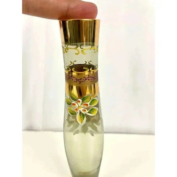 Antique Hand Painted Floral with Gold Trim Glass Bud Vase 8" - Picture 7 of 16